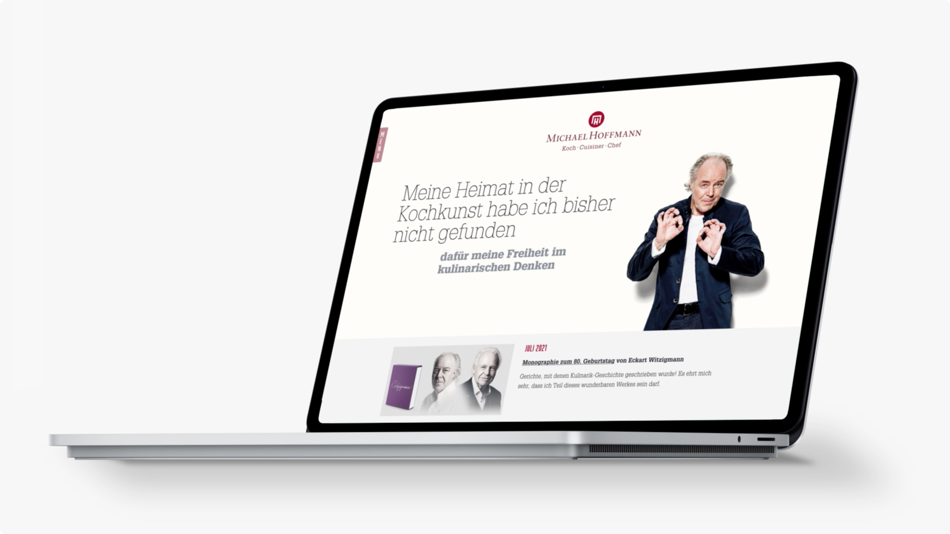 Michael Hoffmanns Website auf einem Laptop vor dem Hintergrund wechselnder Illustrationen, Video