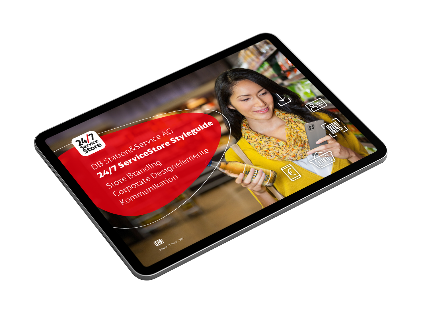 24/7 ServiceStore Styleguide Titelseite auf einem iPad