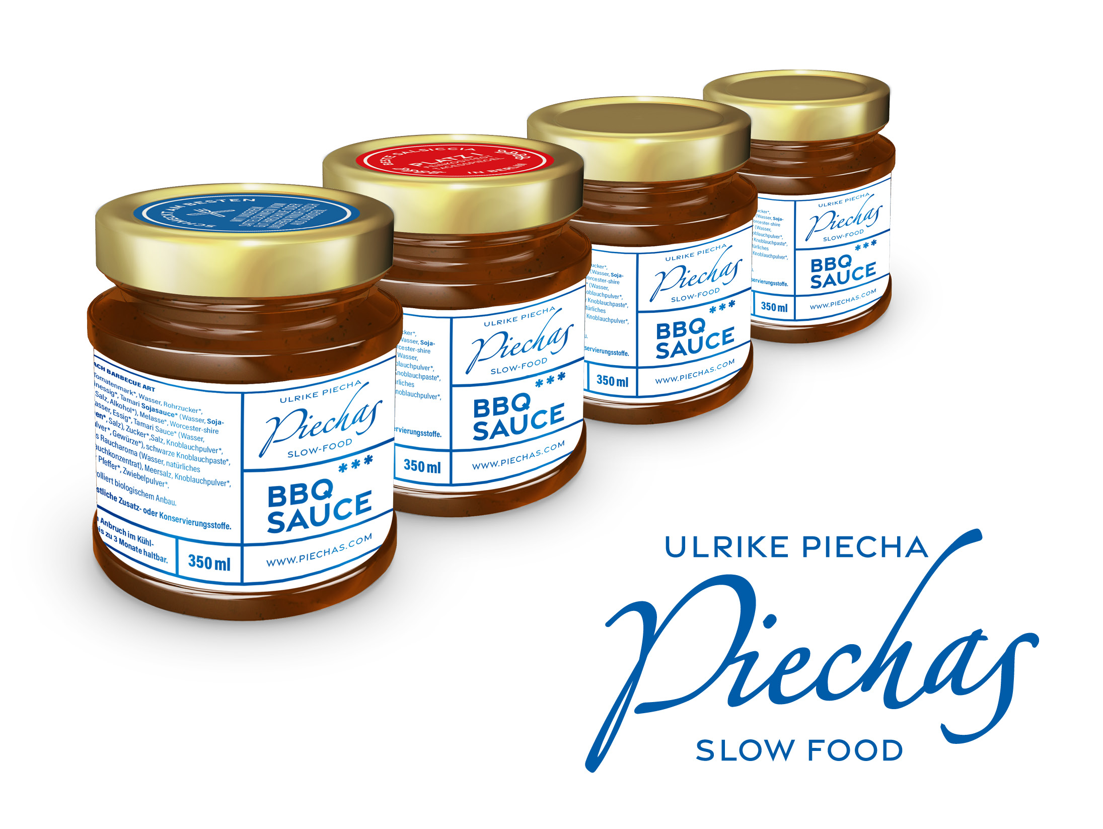 Piechas Verpackungen mit Produktetiketten und Piechas Logo