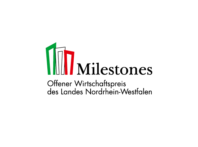 Milestones Logo mit Unterzeile »Offener Wirtschaftspreis des Landes Nordrhein-Westfalen«