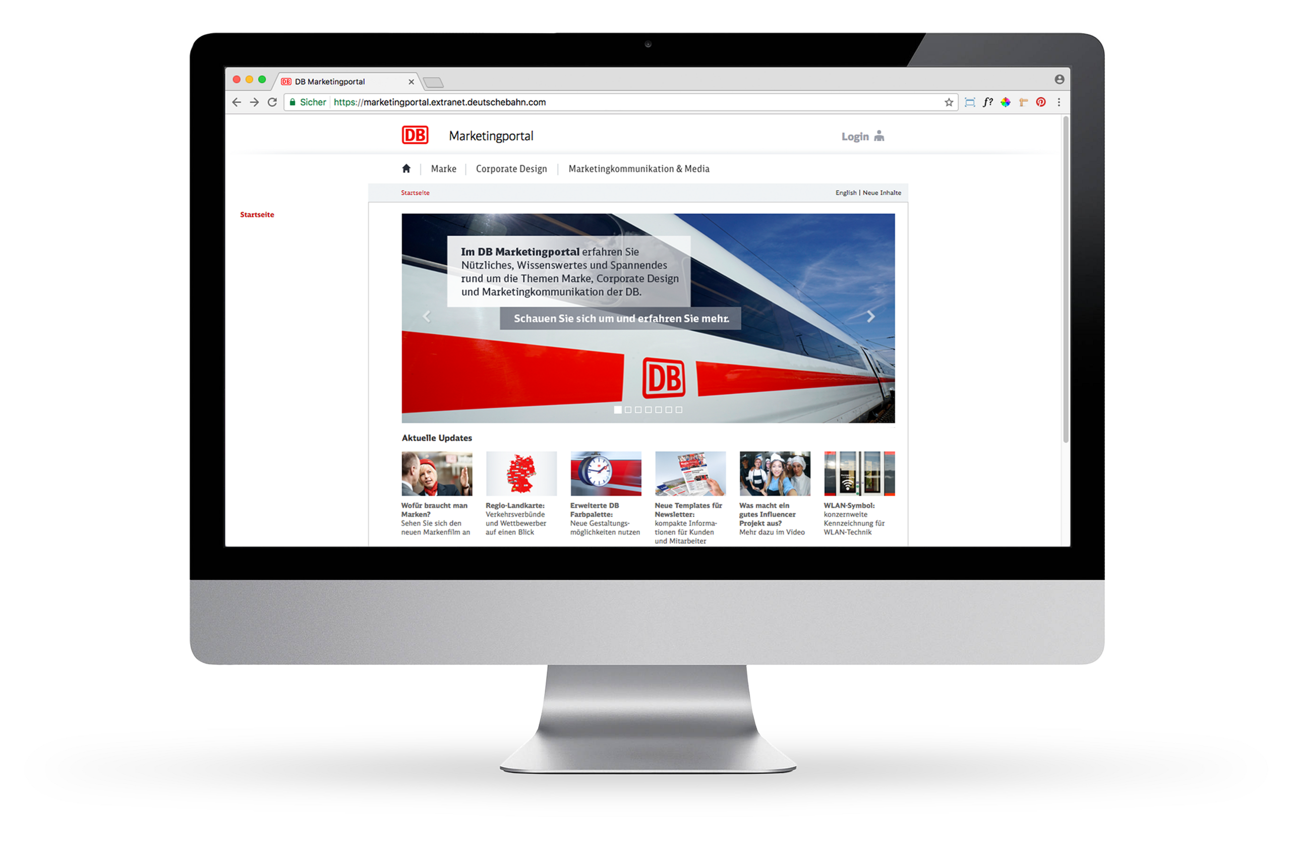 DB Marketingportal Startseite auf Desktopcomputer Screen